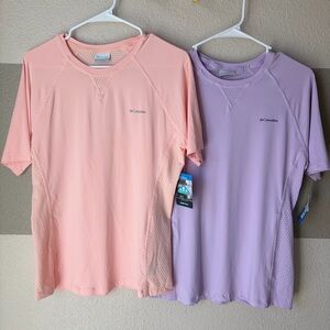 Two NWT Columbia Women’s Medium Maplegate Coral Pink Lavender Purple Tops Shirts